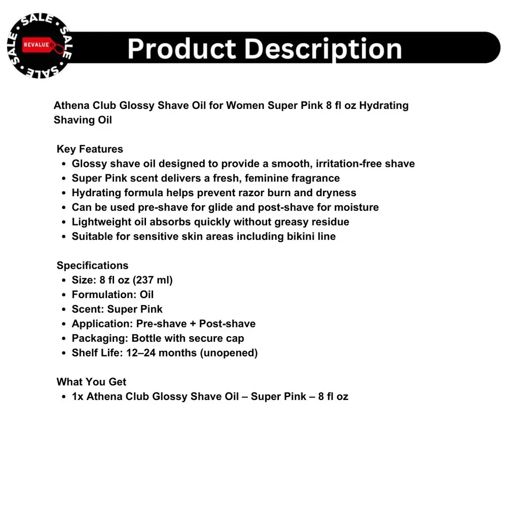 Athena Club Glossy Shave Oil Super Pink 8oz‎ Hydrating Shaving Oil